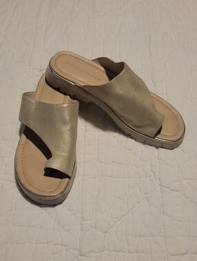 Donald J. Pliner Metallic Beige Open-Toe Slide Mules